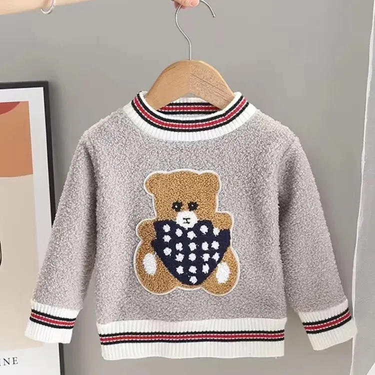 2023 Autumn Children Sweater 0-5Years Kids Boy Girl Long Sleeve Cartoon Bear Pullover Knitting Wool Jumper Warm Winter Clothes