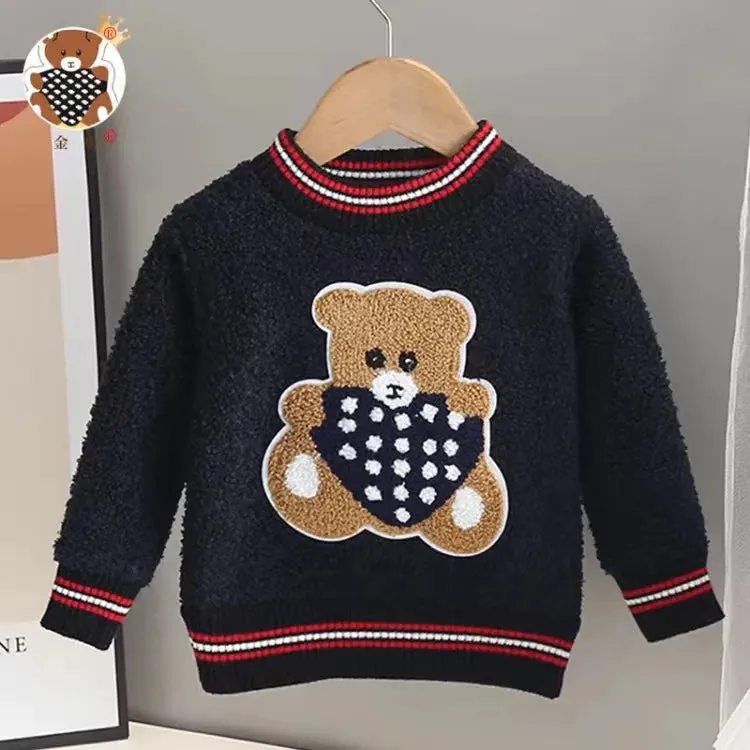 2023 Autumn Children Sweater 0-5Years Kids Boy Girl Long Sleeve Cartoon Bear Pullover Knitting Wool Jumper Warm Winter Clothes