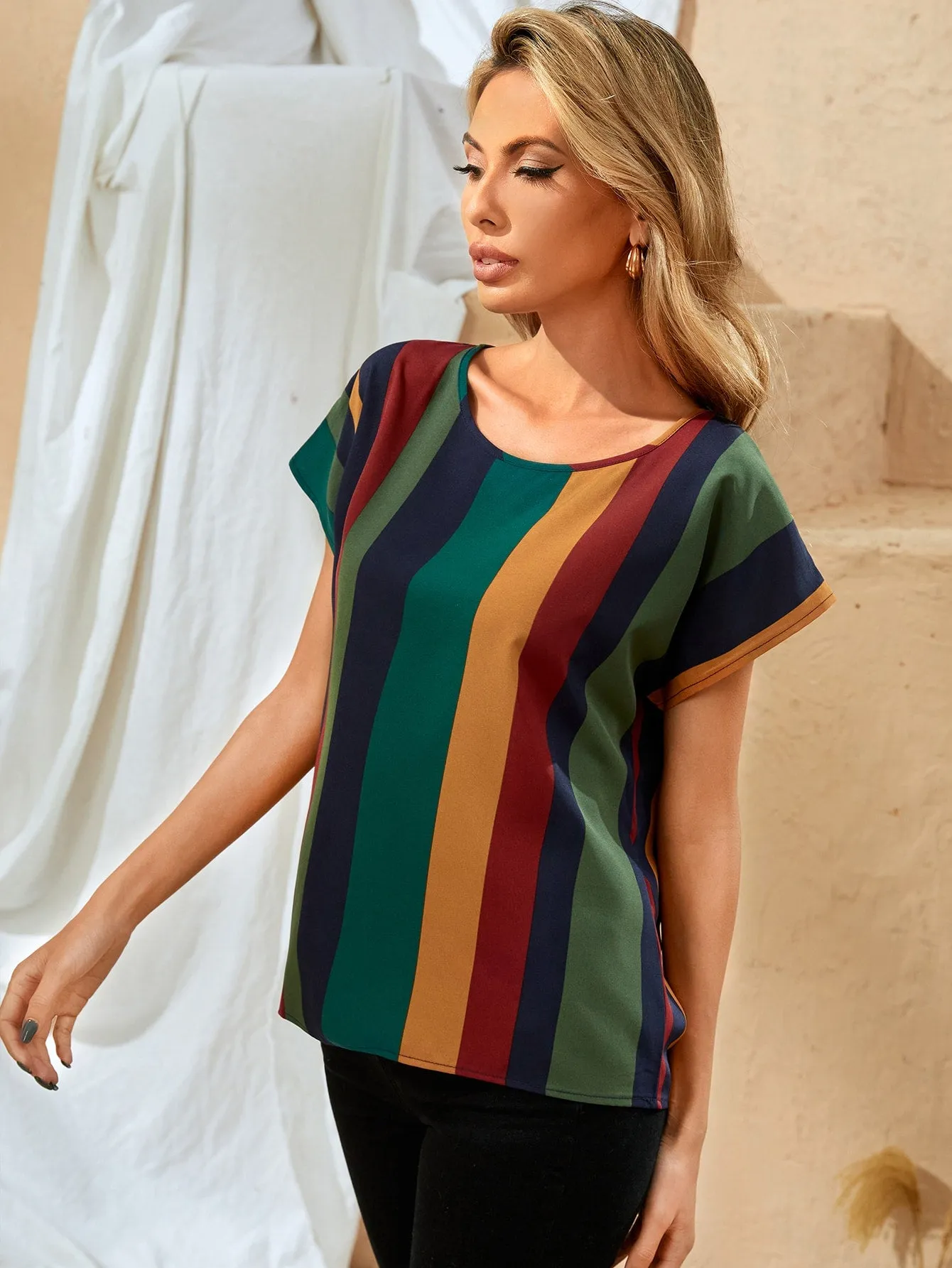 Batwing Sleeve Colorblock Top