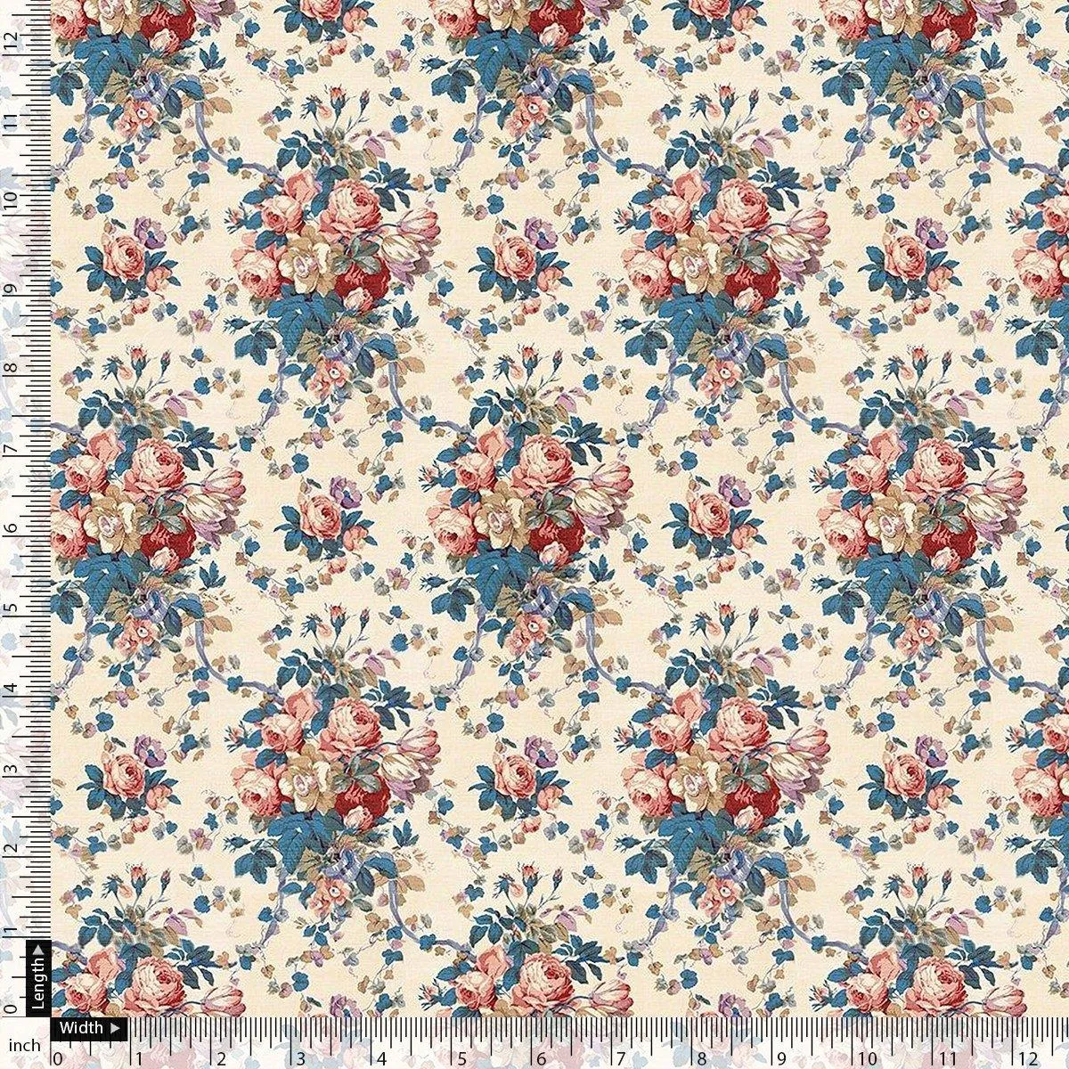 Beautiful Ditsy Flowers On Blue Digital Printed Fabric - Rayon