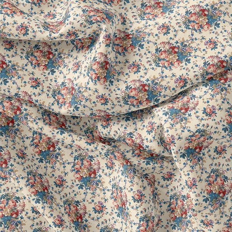 Beautiful Ditsy Flowers On Blue Digital Printed Fabric - Rayon