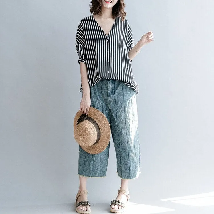 Black and White Striped Blouse