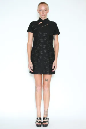 Black Qipao Cotton Mini Dress