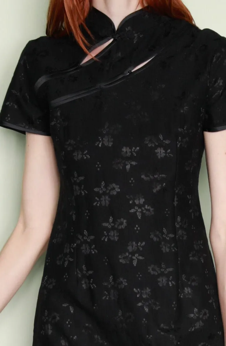 Black Qipao Cotton Mini Dress