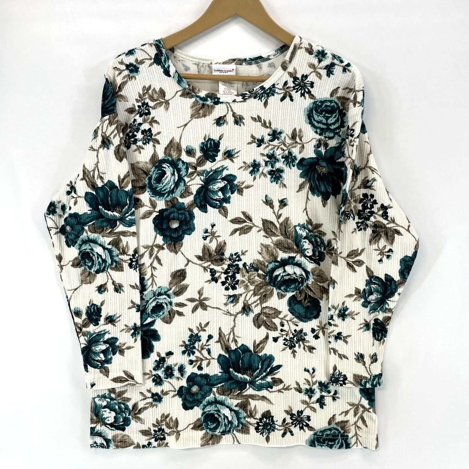 Bobbie Brooks Women's Light Sweater Ribbed Vtg 80's Floral Rose Blue Size M