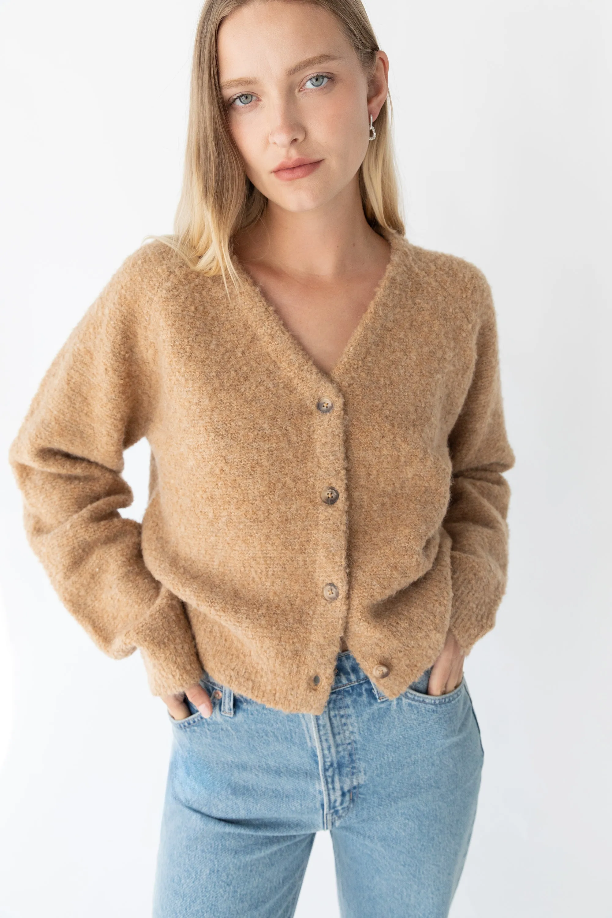 BOUCLE KNIT BUTTON FRONT CARDIGAN