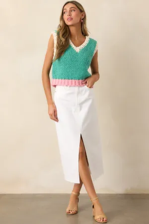 Bright Mornings White Denim Midi Skirt
