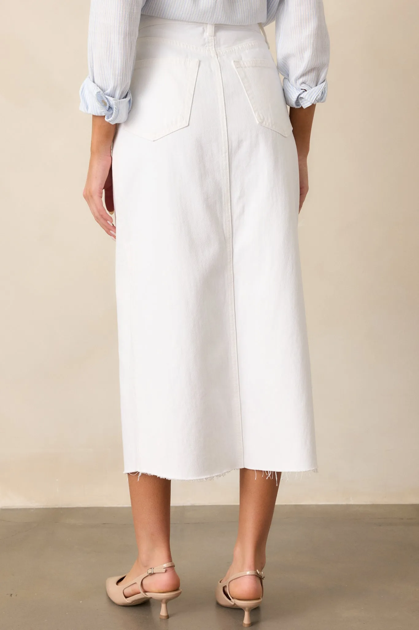 Bright Mornings White Denim Midi Skirt