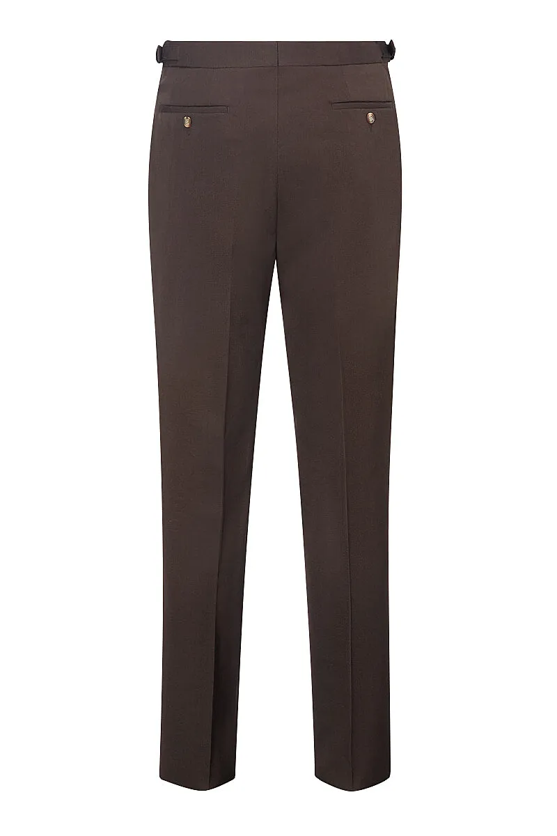 Brown Single Pleat Gabardine Trousers