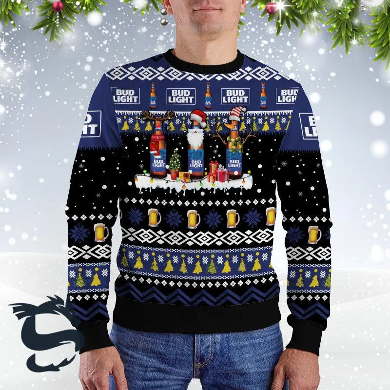 Bud Light Santa Reindeer Snowflake Christmas Sweater
