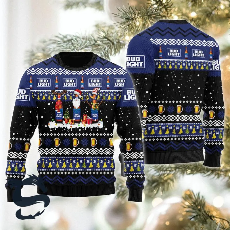 Bud Light Santa Reindeer Snowflake Christmas Sweater