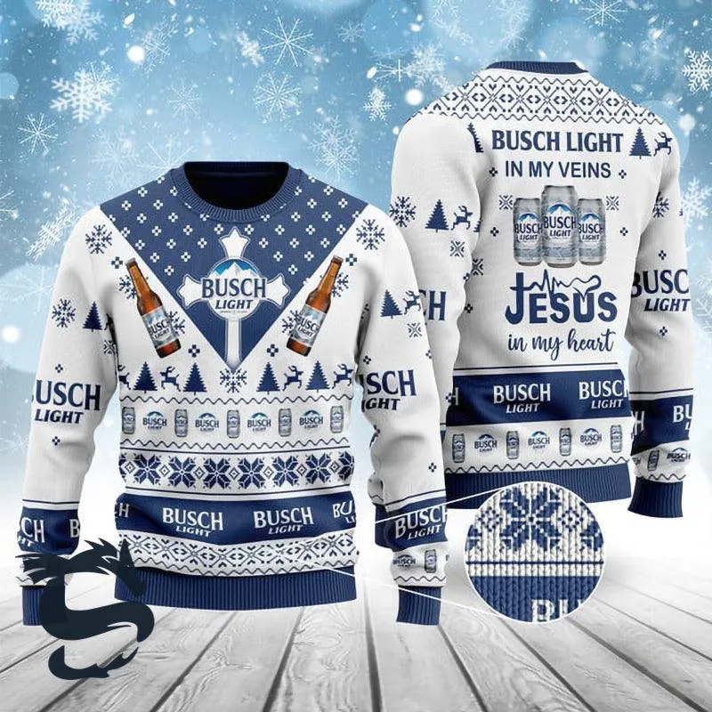 Busch Light In My Veins Jesus In My Heart Ugly Sweater