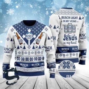 Busch Light In My Veins Jesus In My Heart Ugly Sweater