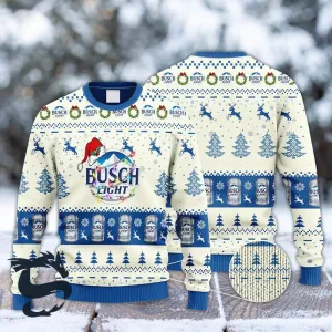 Busch Light Reindeer Snowy Night Ugly Sweater