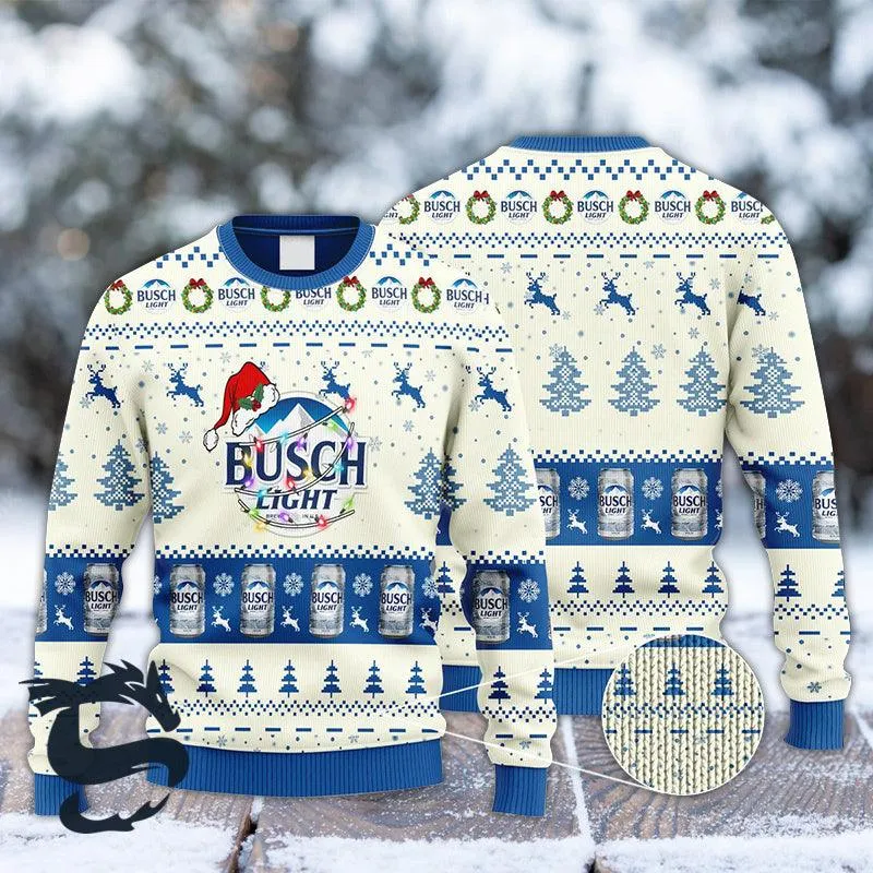 Busch Light Reindeer Snowy Night Ugly Sweater