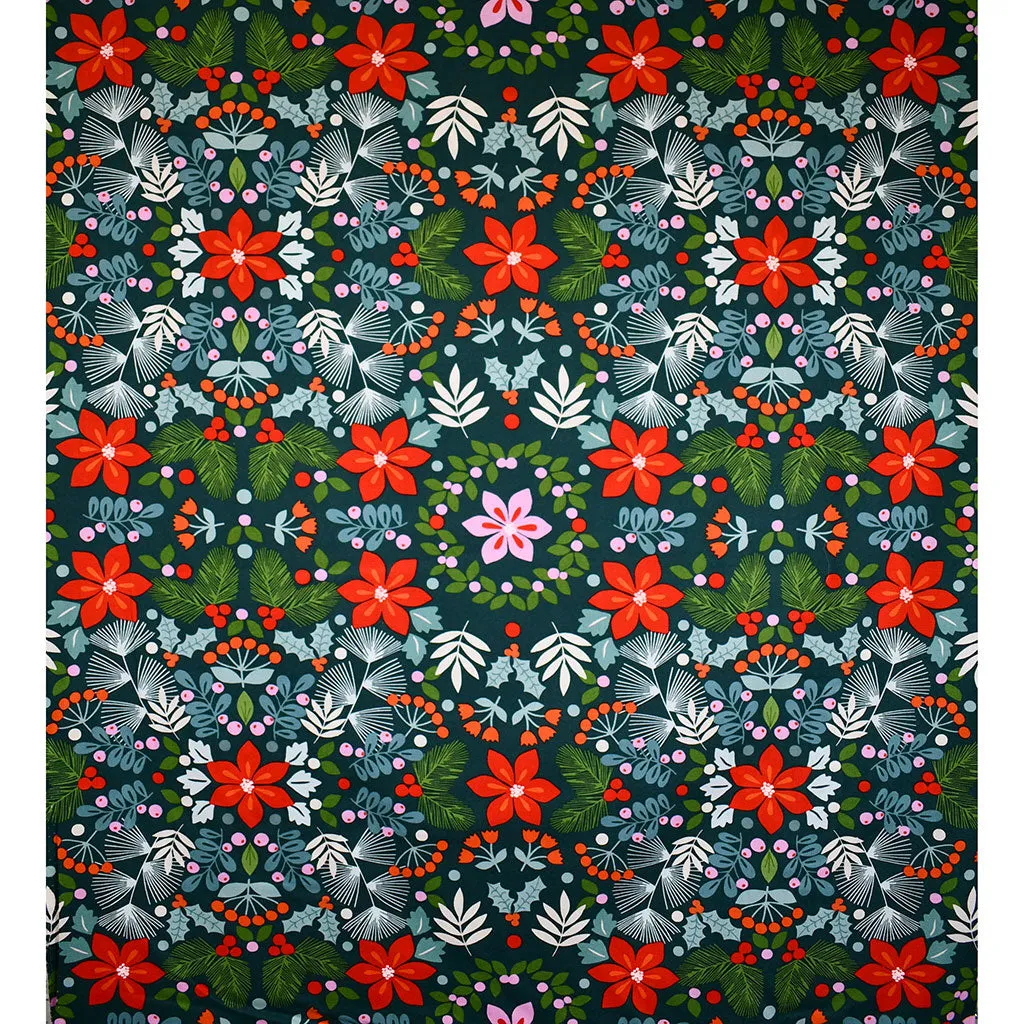 Christmas Time Joy Floral Collage Cotton Evergreen