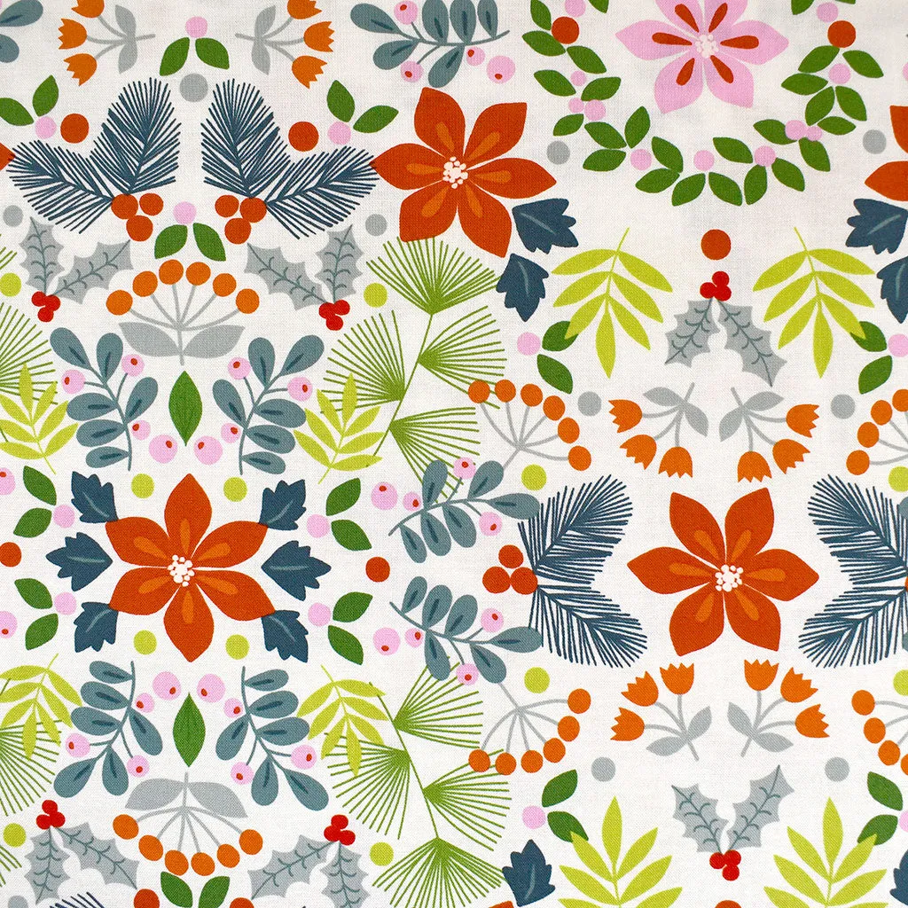 Christmas Time Joy Floral Collage Cotton Vanilla