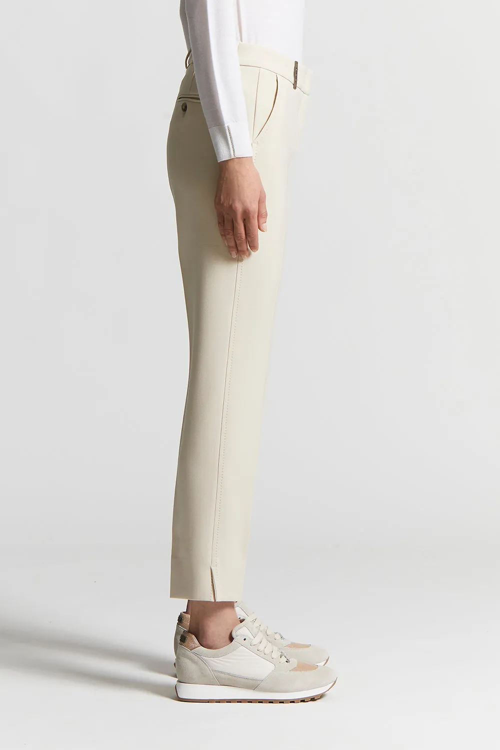Cigarette trousers in viscose-cotton fabric