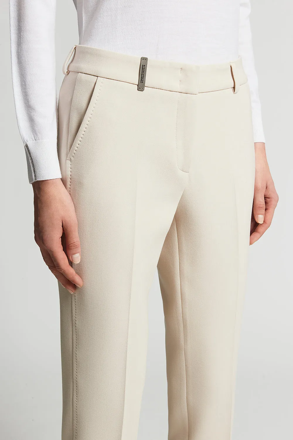 Cigarette trousers in viscose-cotton fabric