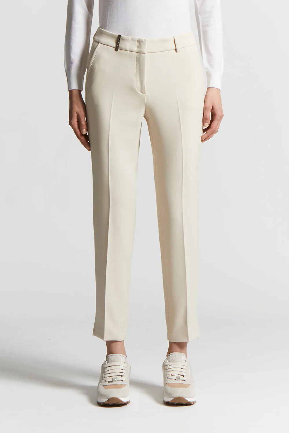 Cigarette trousers in viscose-cotton fabric