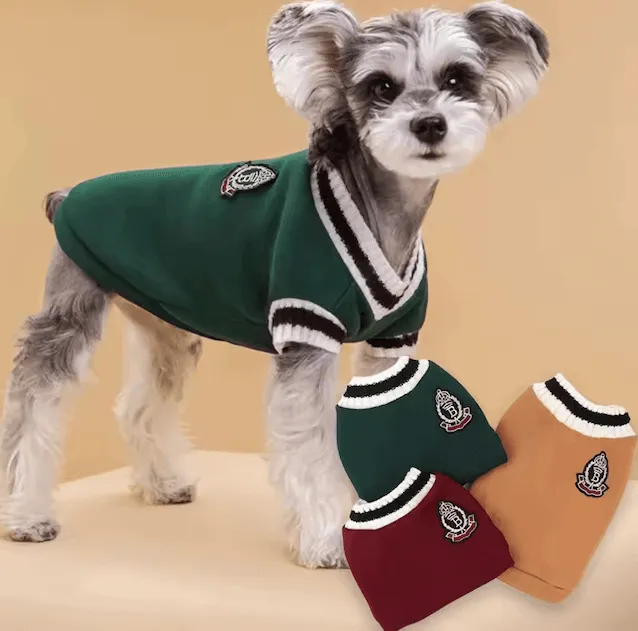 College-Style Puppy Vest – Warm Knitwear for Small Dogs & Cats