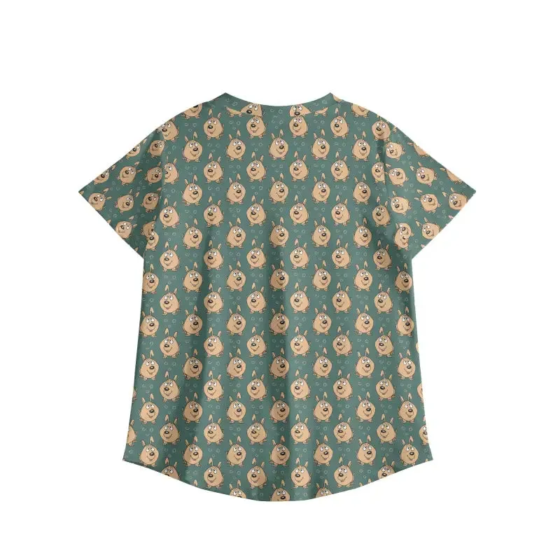 Dog Print V Neck Scrub Top in Breathable Machine Washable Fabric