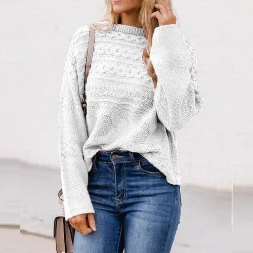 Elegant Stand Collar Twist Knit Sweater