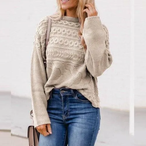 Elegant Stand Collar Twist Knit Sweater