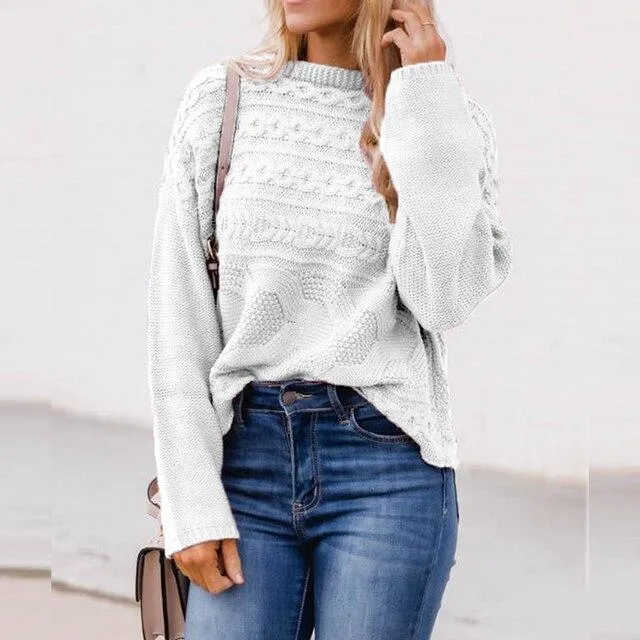 Elegant Stand Collar Twist Knit Sweater