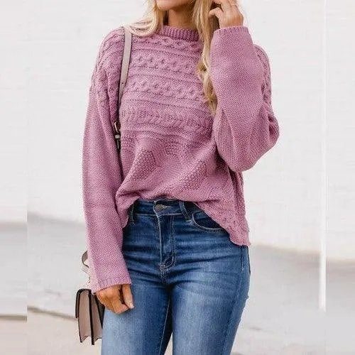 Elegant Stand Collar Twist Knit Sweater