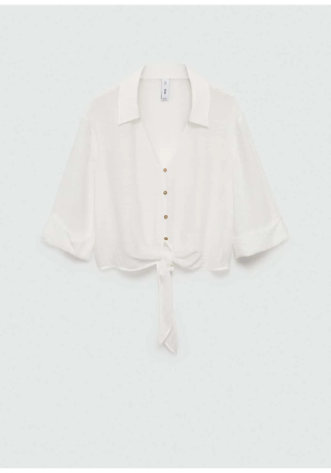 Flared-sleeve blouse with bow - Beige