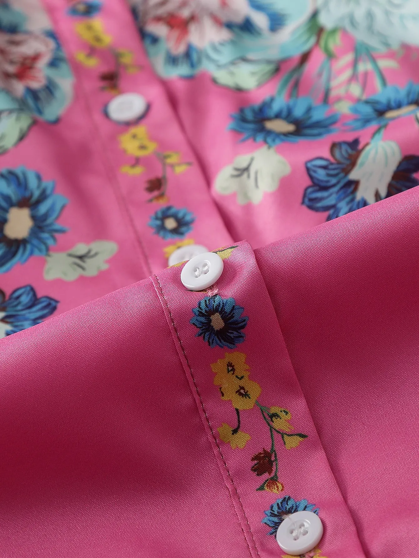 Floral Button Front Long Sleeve Collar Long Plus Size Blouse