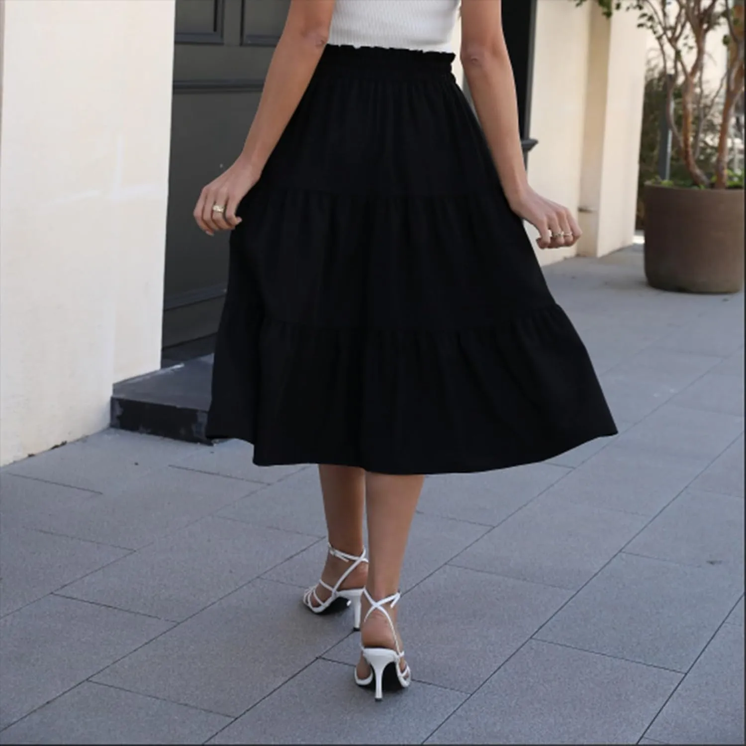 Floral Maxi Skirt for Women Summer Boho Tiered A Line Skirts Flowy Long High Waisted Ruffle Beach Vacation Skirts