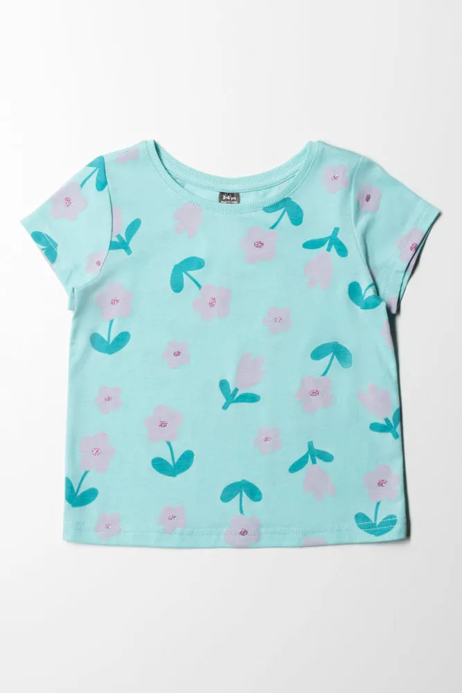 Floral Printed T-Shirt Aqua