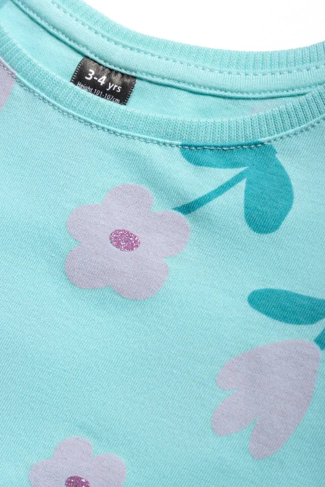 Floral Printed T-Shirt Aqua