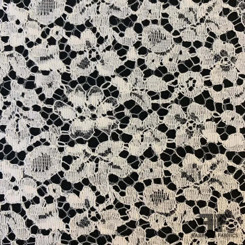 French Chantilly Lace Small Flower Motif - Off White