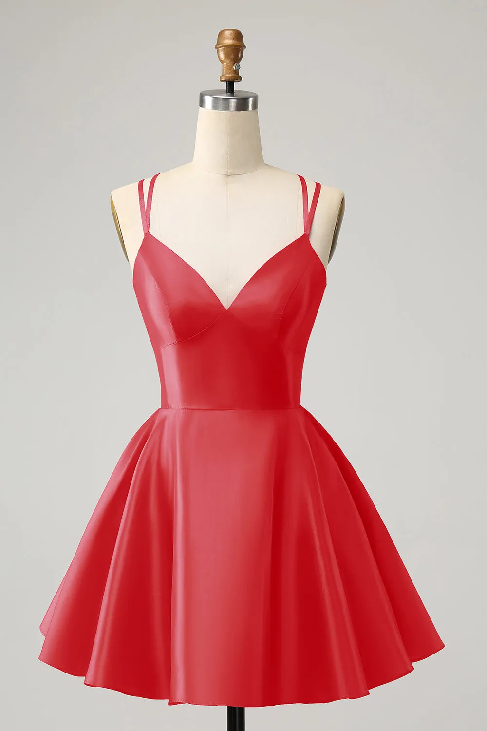 Fuchsia A Line Spaghetti Straps Backless Cute Mini Dress