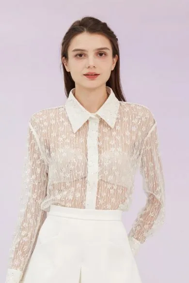 Genavieve White Flower Long Sleeve Top