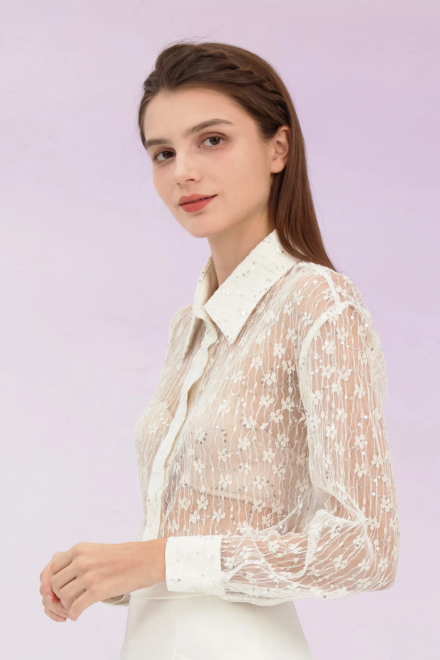 Genavieve White Flower Long Sleeve Top