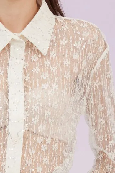 Genavieve White Flower Long Sleeve Top