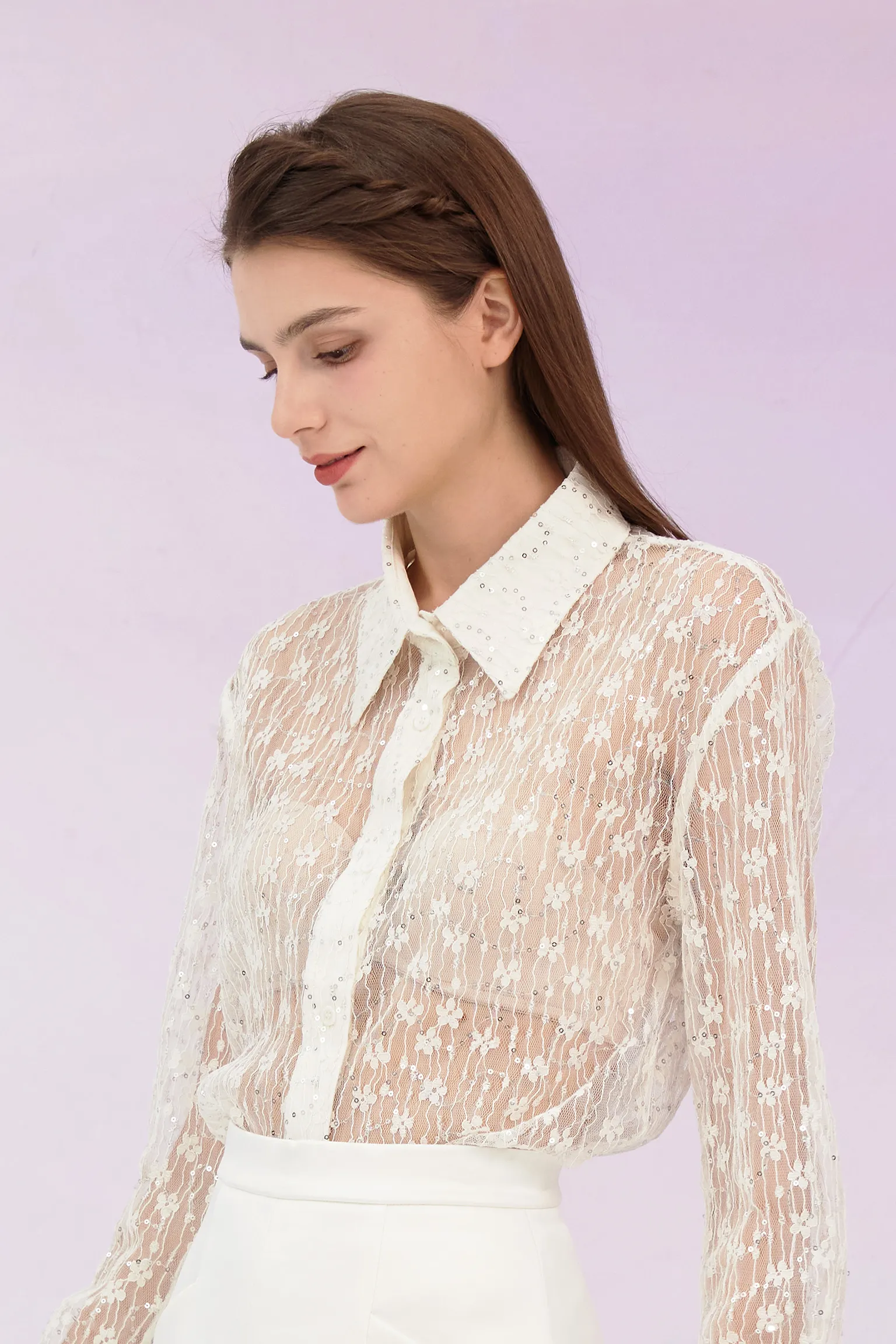 Genavieve White Flower Long Sleeve Top