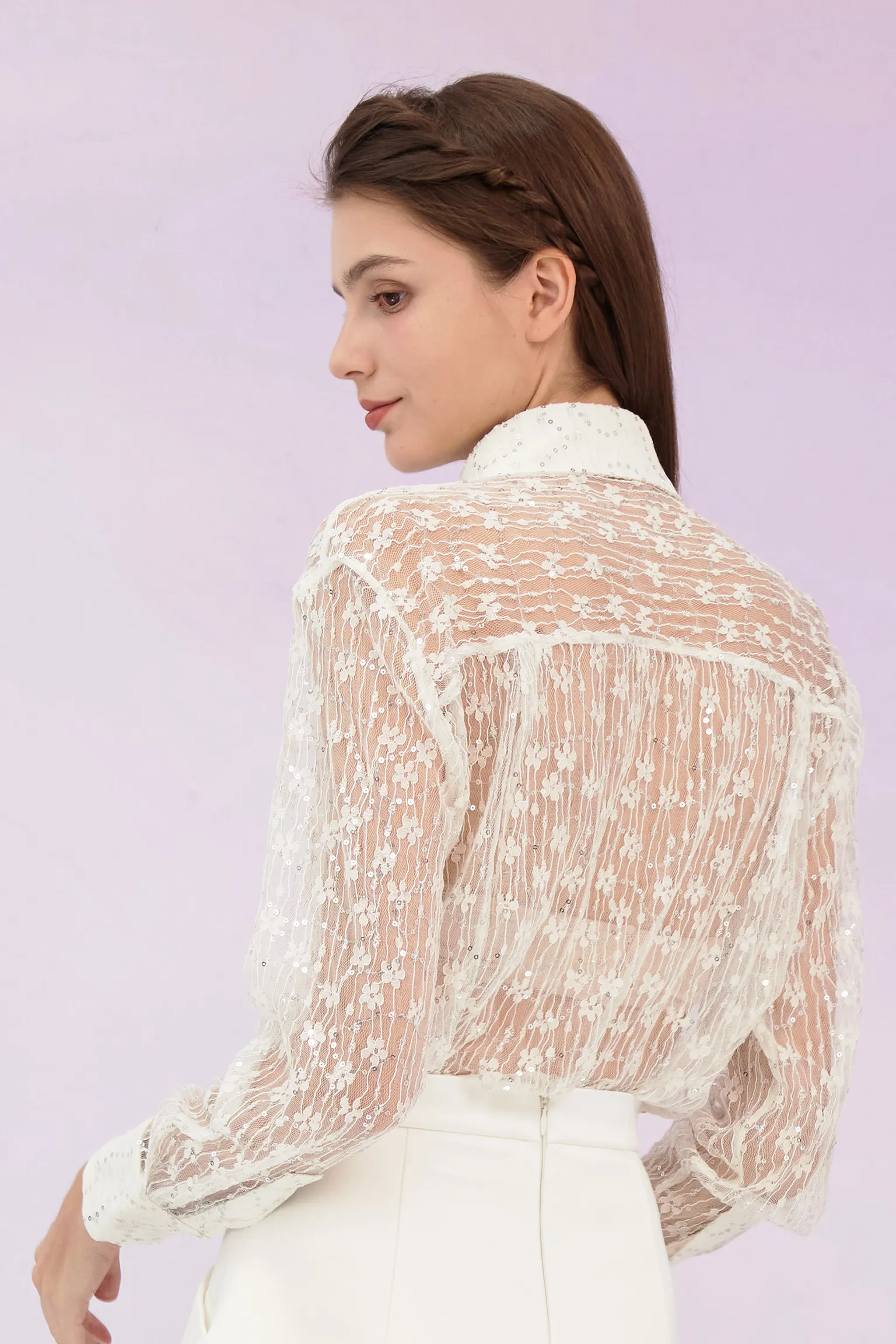 Genavieve White Flower Long Sleeve Top