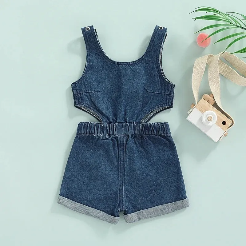 Girls Stylish Solid Denim Playsuit