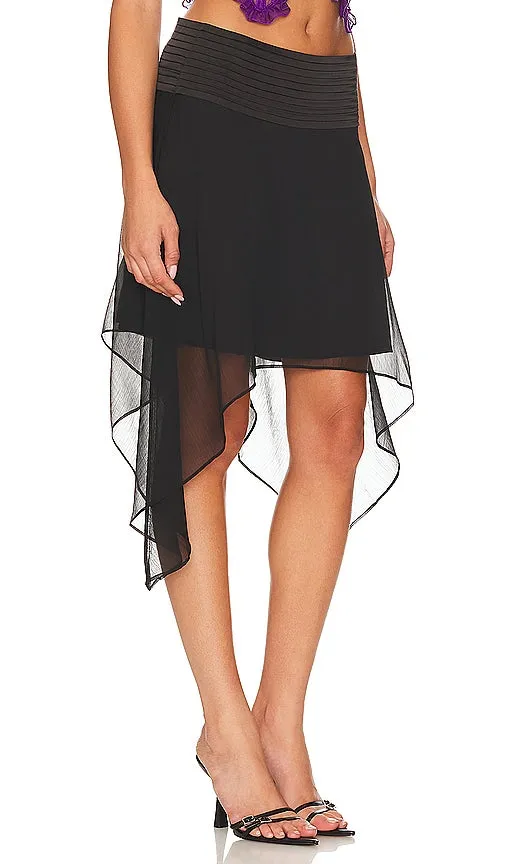 GUIZIO Pintuck Midi Skirt in Black