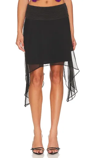 GUIZIO Pintuck Midi Skirt in Black
