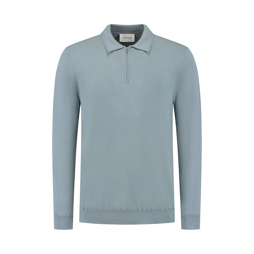Halfzip Polo Knitwear Blue Grey