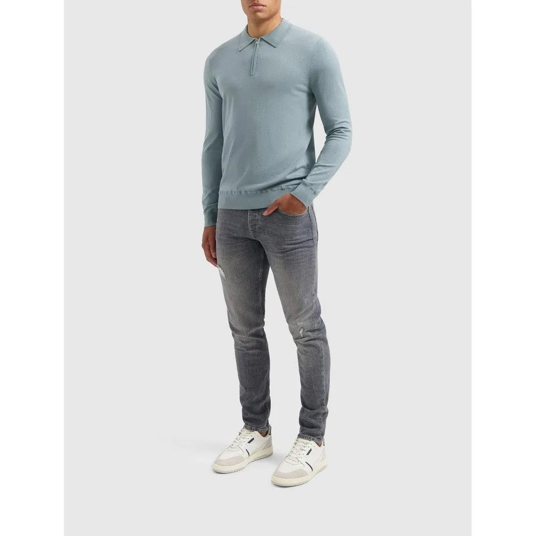 Halfzip Polo Knitwear Blue Grey