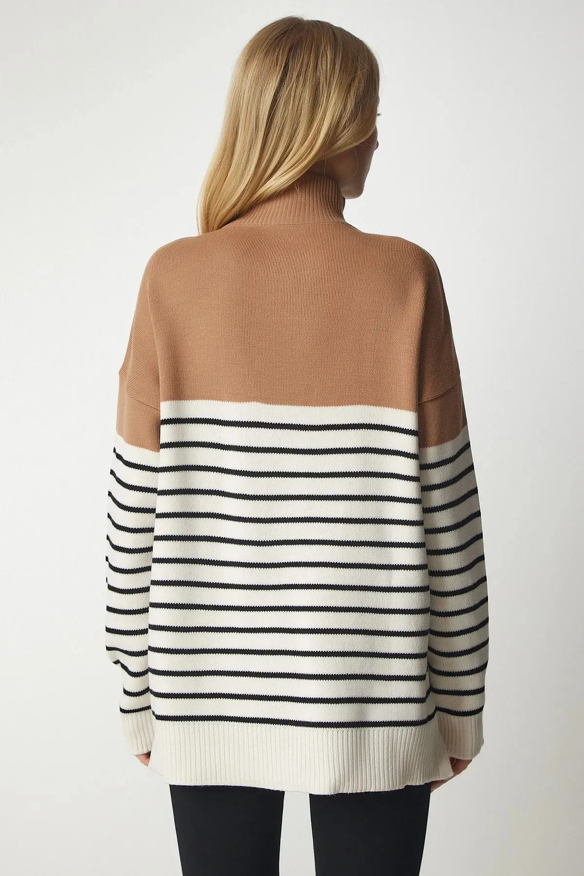 High Collar Striped Zipper Knitwear