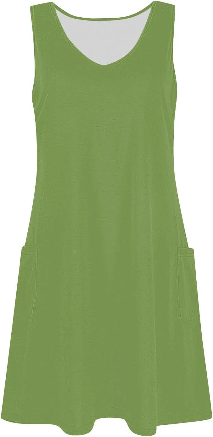 hlysgo Modest Dresses for Women 2025 Summer Knee Length Beach Coverup Sundress Casual Loose Fit Sleeveless V Neck Mini Dress