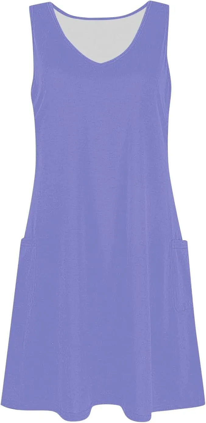 hlysgo Modest Dresses for Women 2025 Summer Knee Length Beach Coverup Sundress Casual Loose Fit Sleeveless V Neck Mini Dress